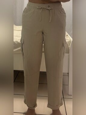 Happily Grey Beige Cargo Pants Drawstring Waist Size S